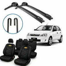 Kit Capas de Banco + Palhetas Limpador Parabrisa para Corsa e similares