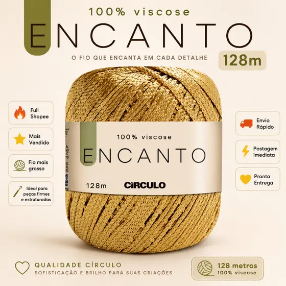Linha Fio Encanto Ouro Para Croche 128m Circulo 100% Viscose (mais grossa)