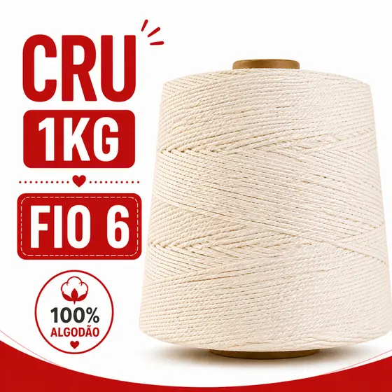 Barbante Eco Brasil Soberano 1kg Fio 6 Cru | Barbante para Crochê e Artesanato Alta Qualidade