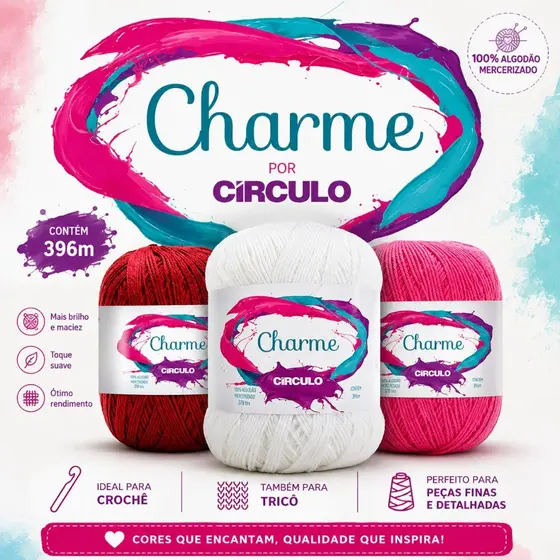 Linha Fio Charme Círculo- 396m Crochê E Tricô--algodão Mercerizado