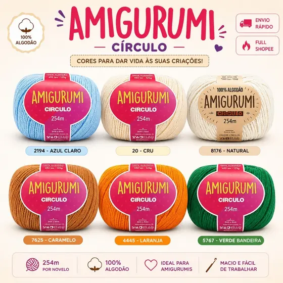 Fio Linha Amigurumi circulo 254 metros | Linha Amigurumi -Envio em até 24 horas
