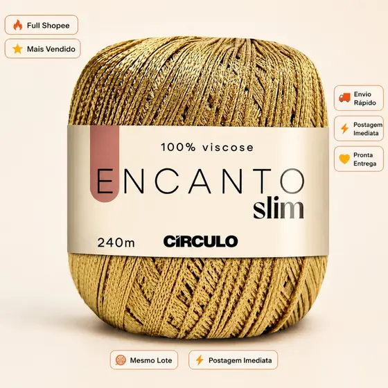 Linha Fio Encanto Slim Ouro Para Croche 240m Circulo 100% Viscose
