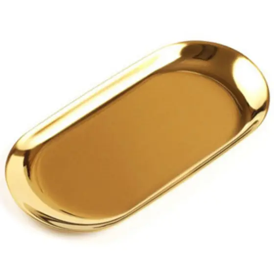 Bandeja Aço Inoxidavel Luxo Alimentos Dourado 23cmx9cm