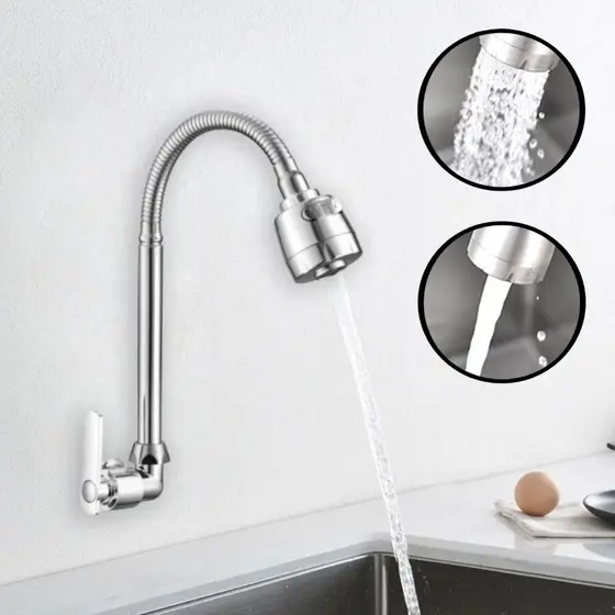 Torneira Gourmet Parede Dois Tipos De Jato Aço Inox Flexível