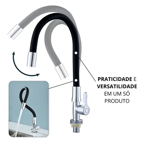 Torneira Cozinha Parede/Bancada Gourmet Flexível silicone Luxo 1/4 Preta Parede