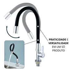 Torneira Cozinha Parede/Bancada Gourmet Flexível silicone Luxo 1/4 Preta Parede