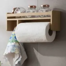 Porta tempero cozinha suporte organizador condimentos prateleira parede de madeira mdf papel toalha guardanapo pequeno