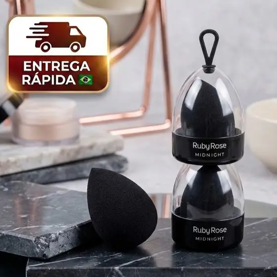 Esponja de Maquiagem Midnight - Ruby Rose: Macia, Flexível e Livre de Látex Original + Glass Flat Mirror