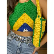 Top Cropped de Crochê BRASIL - Modelagem Confortável e Ajuste Versátil