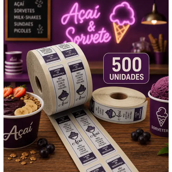 500 Unidades Lacres Adesivos de Segurança Para Açaí Inviolável a Prova D'água Personalizado