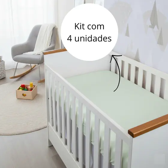 Kit 4 Lençol Berço Bebê Americano 130X70cm Com Elástico Percal 400 Fios