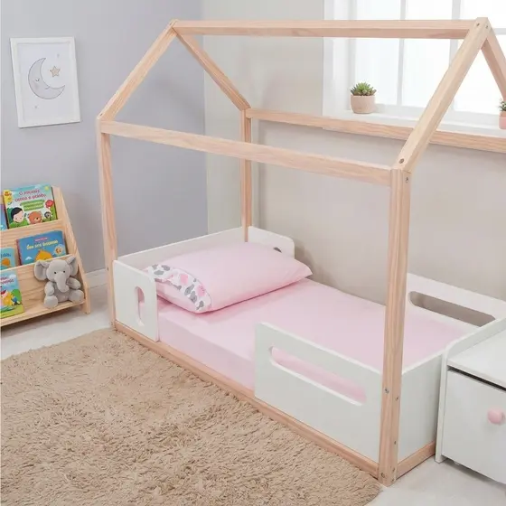 Jogo Lençol Mini Cama Montessoriana 2 Peças Detalhe Ponto Palito Percal Super Macio