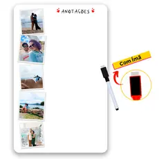 Quadro Lousa Magnética com Foto Personalizado - Imã de Geladeira c/ Caneta Escreve e Apaga