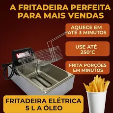 Fritadeira Elétrica 5 Litros 1 Cuba Profissional Aço Inox 110V 220V