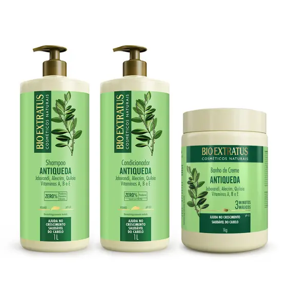 Kit Jaborandi Shampoo Condicionador Banho de Creme Jaborandi Bio Extratus 1L Antiqueda