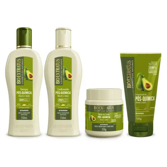 Kit Pós Química Shampoo Condicionador Banho de Creme e Finalizador Bio Extratus 250mL