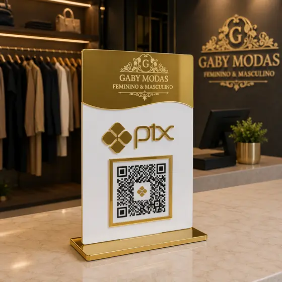 Placa Identificação Display 01 Qrcode Pix Com Logo Personalizado Mdf Acrílico Espelhado Loja