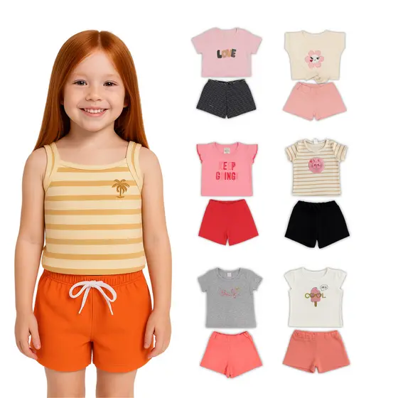 Kit 10 Peças Sortido de Roupa Infantil Menina 5 Camisetas + 5 ShortS