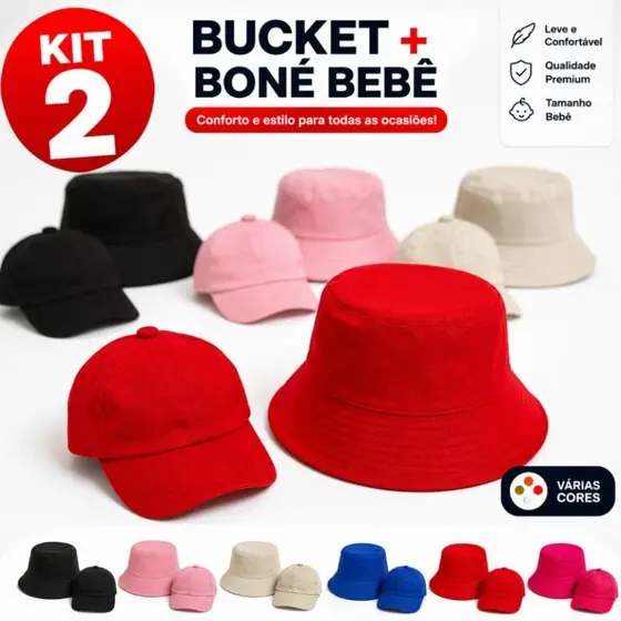 kit boné infantil bebê mais bucket lisos várias cores