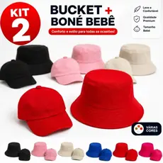 kit boné infantil bebê mais bucket lisos várias cores