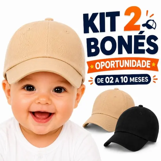 Kit 2 Bonés Bebê Menino Menina Com Elástico Regulável 02 A 10 Meses Algodão Macio Proteção Solar Boné Infantil