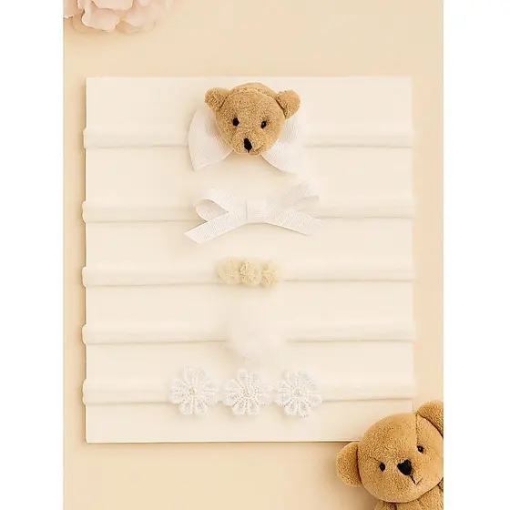 5 Peças Kit Faixa De Cabelo Urso Na Meia De Seda Para Bebê Fofo, Delicado, Luxo