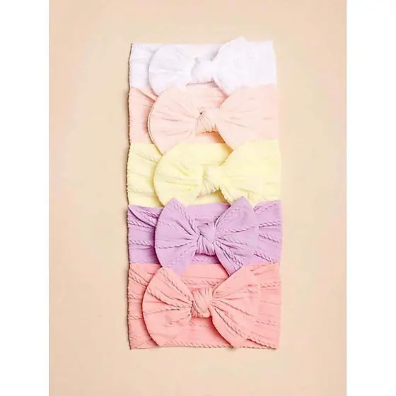 Kit 5 Peças Faixa de Cabeça com Laço em Jacquard de Náilon para Bebê - Uso Diário e Amor