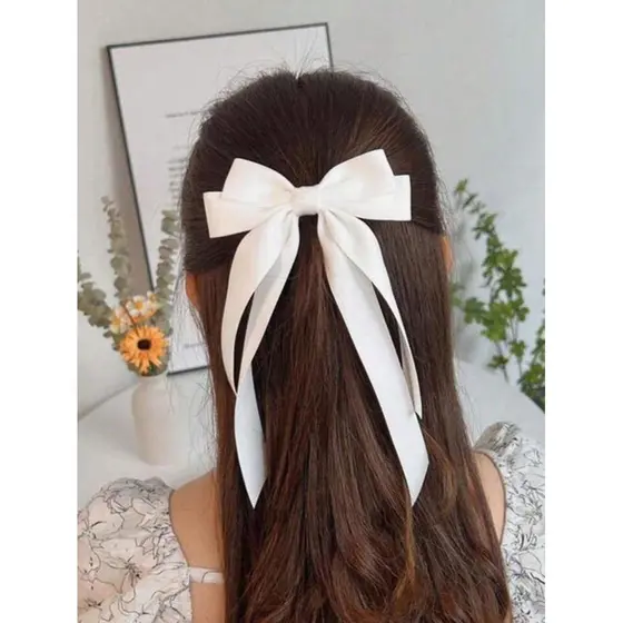 1 Peça Grampo De Cabelo Com Laço De Fita De Cetim Brilhante Para Mulheres, Adequado Para Uso Diário, Bonito