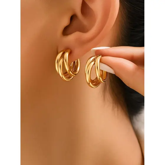 1 Par De Brincos De Argola De Aço Inoxidável Grande 3cm Feminino, Design Elegante Em Camadas