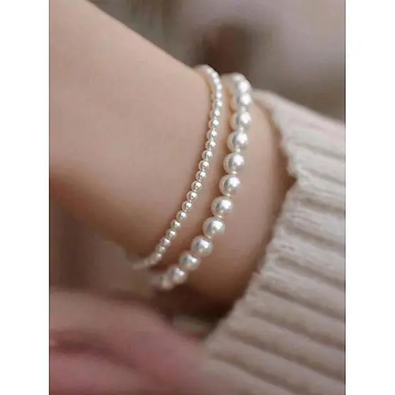 2 Peças Conjunto de Pulseiras de Pérolas Falsas  Elegantes, Joias Boêmias para Meninas e Mulheres
