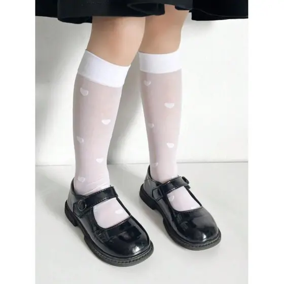 Meias de Bezerro com Padrão de Coração para Meninas - Fofo e Confortável