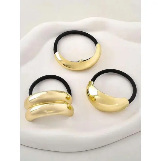 3 Peças Tiara Dourada de Metal, Acessório de Cabelo Elegante, Versátil e Elástico para Rabo de Cavalo para Mulheres