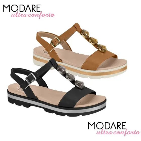 Sandalia Modare Feminina Confortavel Ortopédica Detalhes Pedraria Ref: 7132.155