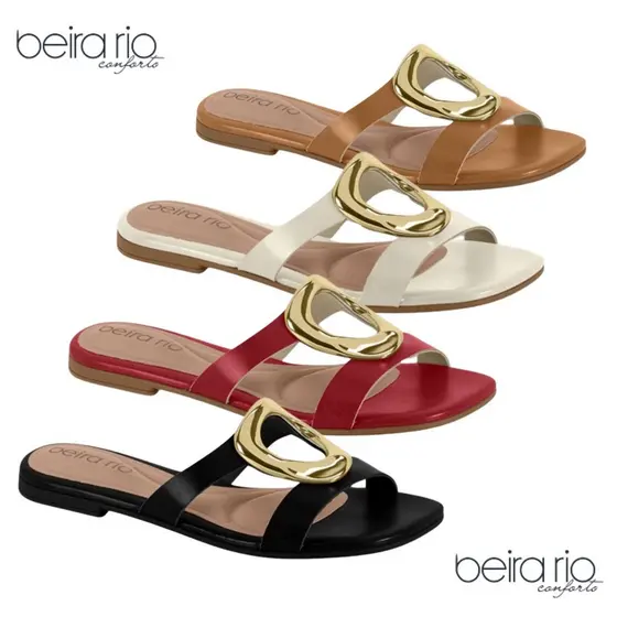 Sandalia Rasteira Feminina Beira Rio Confortavel Detalhe Metal 8560.101