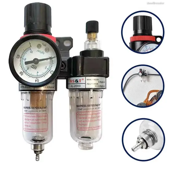 Filtro Eliminador de Água e Óleo Com Regulador de Pressão 1/4 Para Compressor De Ar.