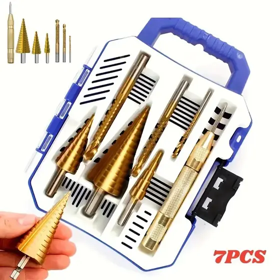 Kit 7 Broca Escalonada Cone De Aço Rapido Espiral 4 A 32mm Alta qualidade