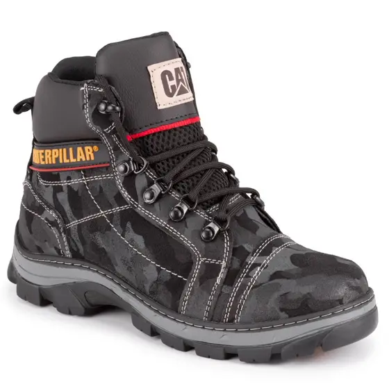 Bota Coturno Caterpillar de Couro Marrom Cano Médio Solado Antiderrapante
