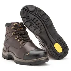 Bota Masculina Caterpillar de Trabalho Couro Macio Solado Tratorado de Alta Aderência