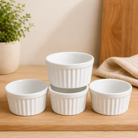 Kit 3 Ramequim Canelado Tigela 150ml Porcelana Branca Restaurante Hotel Cozinha