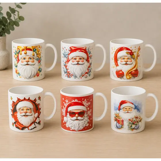 KIT 6 CANECAS DE PORCELANA NATAL DE 300 ML CANECA PAPAI NOEL XÍCARA