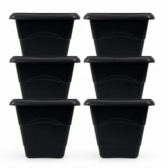 Kit 6 Vasos para Plantas Quadrados Preto 5,5 L Decoração Casa Jardim Plástico Resistente