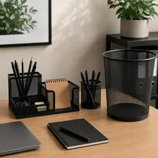 Organizador de Escritório 3 Peças Porta Caneta Lápis Lixeira e Porta Clips Resistente