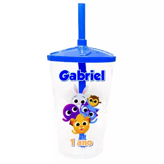 Copo Twister 300ml Cristal com Tampa Colorida Personalizado em Adesivo Transparente