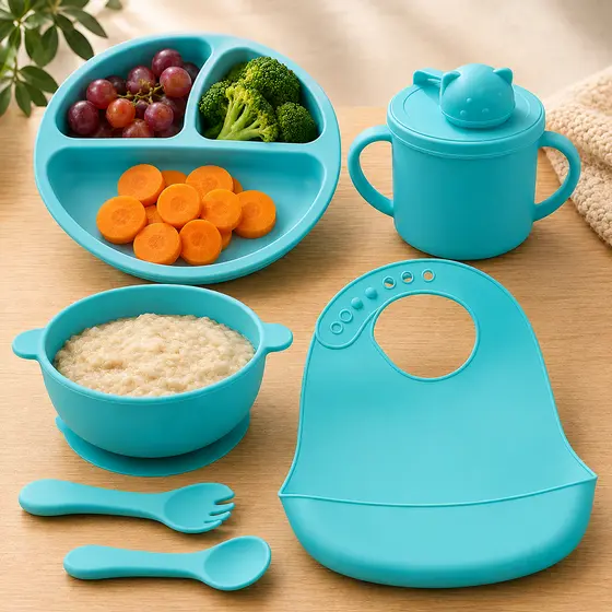 Kit Introdução Alimentar Bebê Infantil Prato Tigela com ventosa babador copo Tudo Silicone