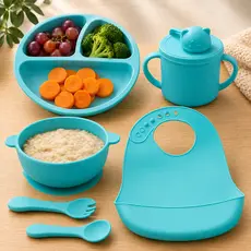 Kit Introdução Alimentar Bebê Infantil Prato Tigela com ventosa babador copo Tudo Silicone