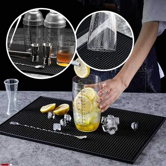 Tapete Bar Mat Barmen Escorredor em Silicone para Copos Drinks Antiderrapante Preto 30x45