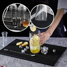 Tapete Bar Mat Barmen Escorredor em Silicone para Copos Drinks Antiderrapante Preto 30x45