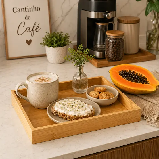 Bandeja Bambu Retangular Petisqueira Reta Reforçada Cantinho Servir Café Manhã Decorativa