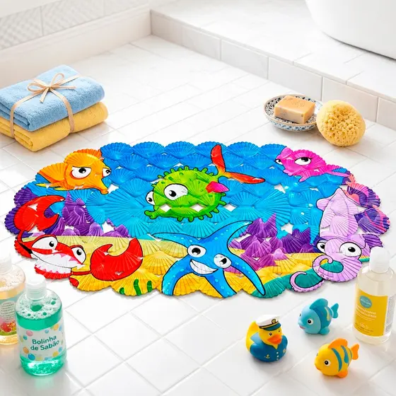 Tapete Infantil Antiderrapante Para Banheiro Box Chuveiro Piscina Com Ventosas Segurança Evita Risco