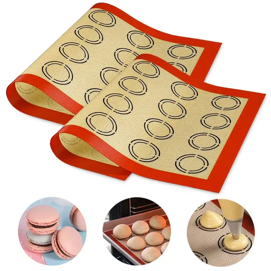 KIT Tapete De Silicone E Fibra De Vidro Antiaderente Culinário Assar Biscoitos Macarons Forno Freezer